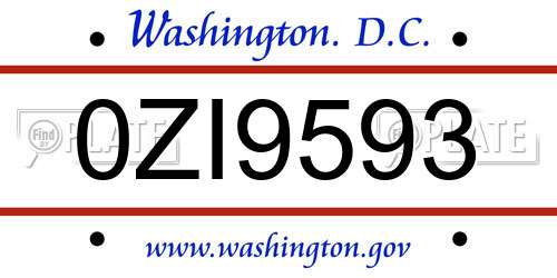 0ZI9593 District Of Columbia License Plate