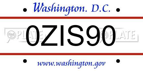 0ZIS90 District Of Columbia License Plate