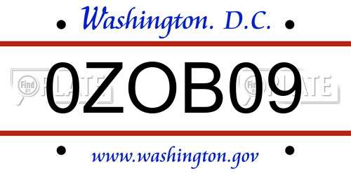 0ZOB09 District Of Columbia License Plate