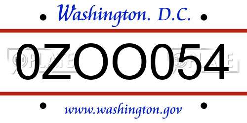 0ZOO054 District Of Columbia License Plate