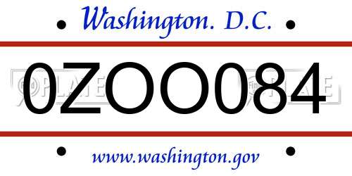 0ZOO084 District Of Columbia License Plate
