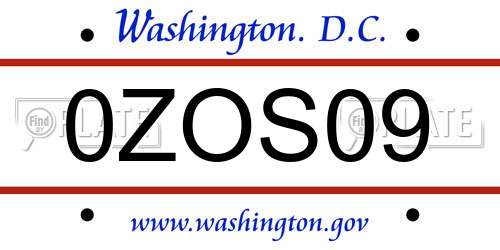 0ZOS09 District Of Columbia License Plate