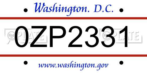 0ZP2331 District Of Columbia License Plate