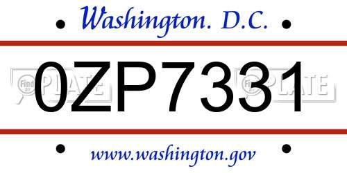 0ZP7331 District Of Columbia License Plate