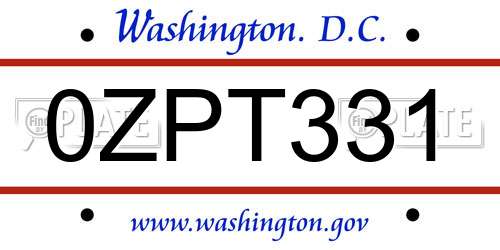 0ZPT331 District Of Columbia License Plate