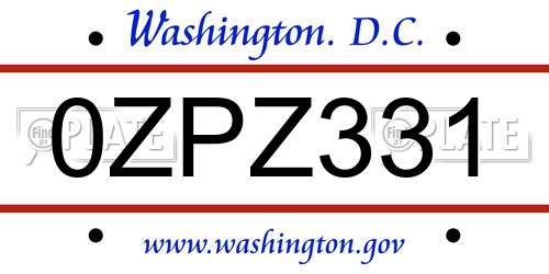 0ZPZ331 District Of Columbia License Plate