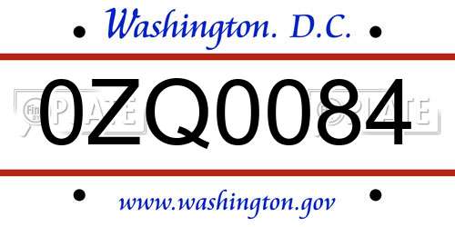 0ZQ0084 District Of Columbia License Plate