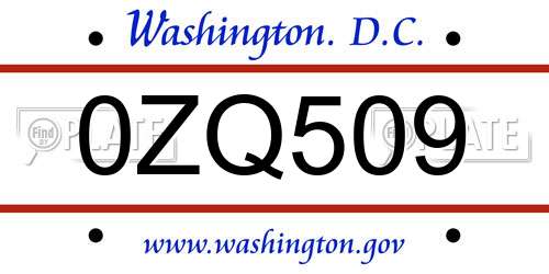 0ZQ509 District Of Columbia License Plate