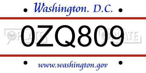 0ZQ809 District Of Columbia License Plate