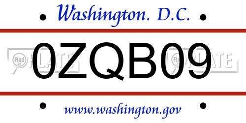 0ZQB09 District Of Columbia License Plate