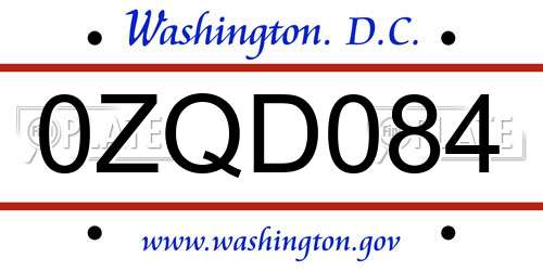 0ZQD084 District Of Columbia License Plate