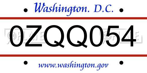 0ZQQ054 District Of Columbia License Plate