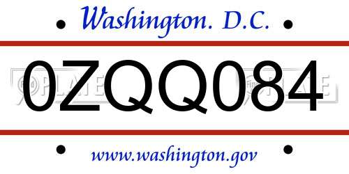 0ZQQ084 District Of Columbia License Plate