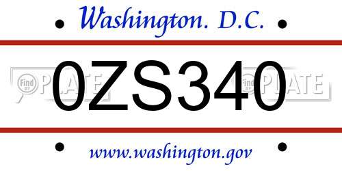 0ZS340 District Of Columbia License Plate