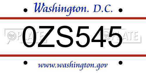 0ZS545 District Of Columbia License Plate
