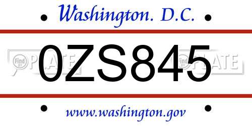 0ZS845 District Of Columbia License Plate