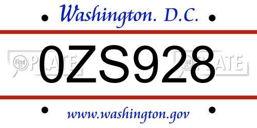 0ZS928 District Of Columbia License Plate
