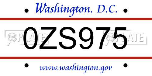 0ZS975 District Of Columbia License Plate