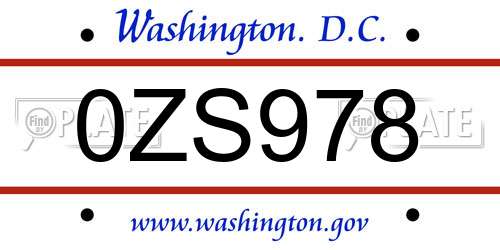 0ZS978 District Of Columbia License Plate