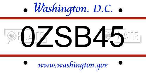 0ZSB45 District Of Columbia License Plate