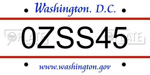 0ZSS45 District Of Columbia License Plate