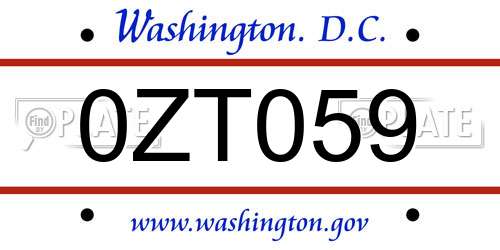 0ZT059 District Of Columbia License Plate
