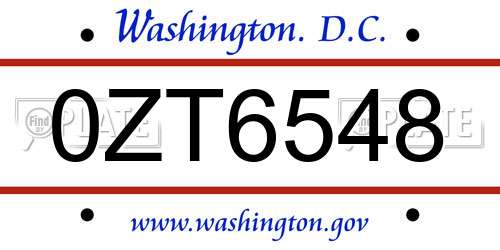 0ZT6548 District Of Columbia License Plate
