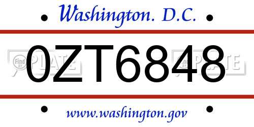 0ZT6848 District Of Columbia License Plate