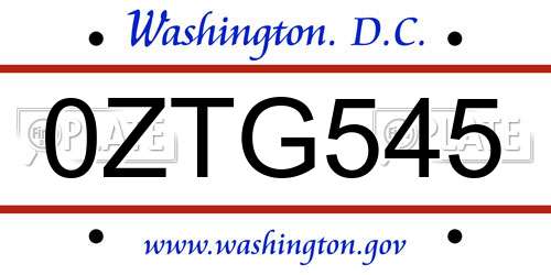 0ZTG545 District Of Columbia License Plate