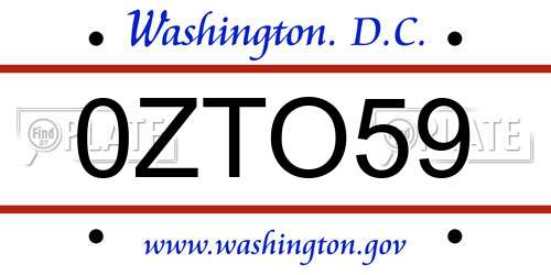 0ZTO59 District Of Columbia License Plate