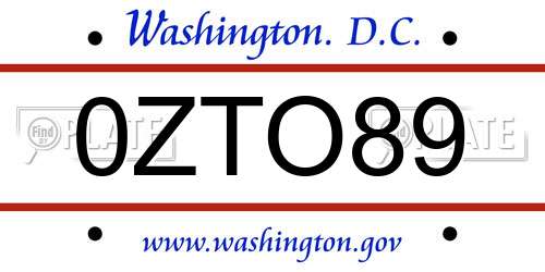 0ZTO89 District Of Columbia License Plate