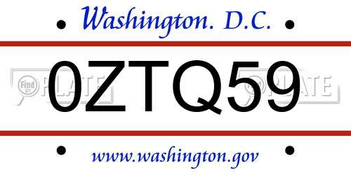 0ZTQ59 District Of Columbia License Plate
