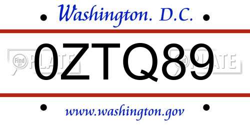 0ZTQ89 District Of Columbia License Plate