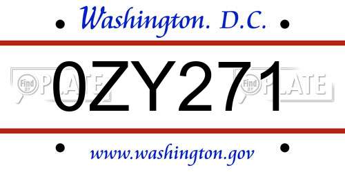 0ZY271 District Of Columbia License Plate
