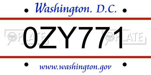 0ZY771 District Of Columbia License Plate