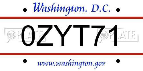 0ZYT71 District Of Columbia License Plate
