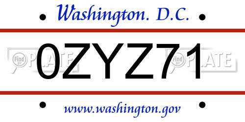 0ZYZ71 District Of Columbia License Plate