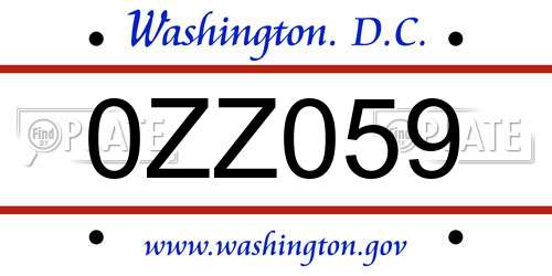 0ZZ059 District Of Columbia License Plate