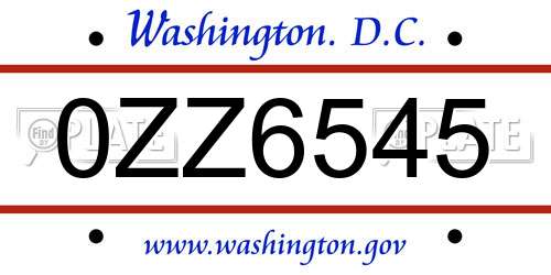 0ZZ6545 District Of Columbia License Plate