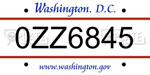 0ZZ6845 District Of Columbia License Plate