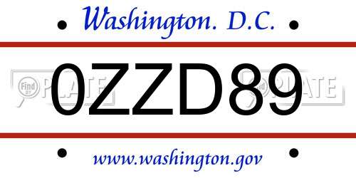 0ZZD89 District Of Columbia License Plate