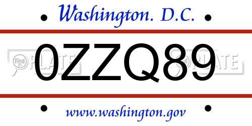 0ZZQ89 District Of Columbia License Plate