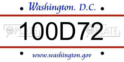 100D72 District Of Columbia License Plate