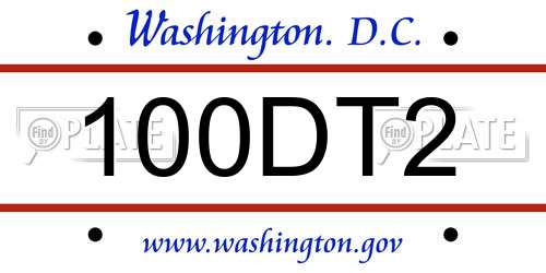 100DT2 District Of Columbia License Plate