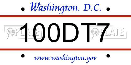 100DT7 District Of Columbia License Plate