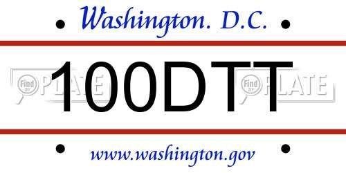 100DTT District Of Columbia License Plate