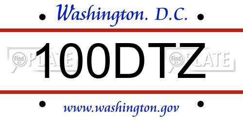 100DTZ District Of Columbia License Plate