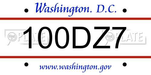 100DZ7 District Of Columbia License Plate