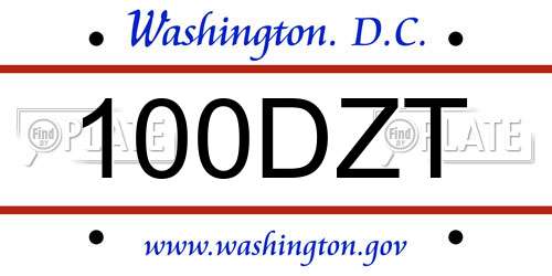 100DZT District Of Columbia License Plate
