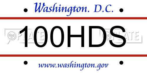 100HDS District Of Columbia License Plate